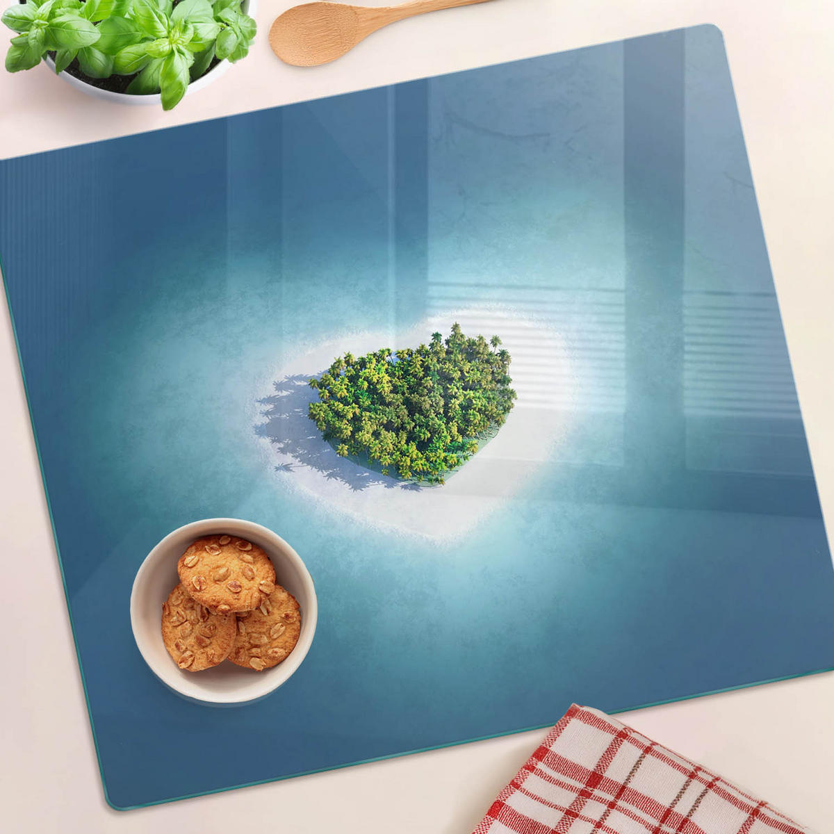 GLASPLATTE 60x52 cm Herzförmige Insel - Blau, Glas (60/0.4/52cm) - TULUP