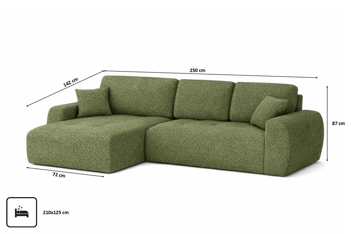 ECKSOFA Mit Schlaffunktion Und Bettkasten L-Form Ivo L, Chenille-Stoff Artico, Moss, Links - Grün, Holz (250/142cm) - Kaiser Möbel