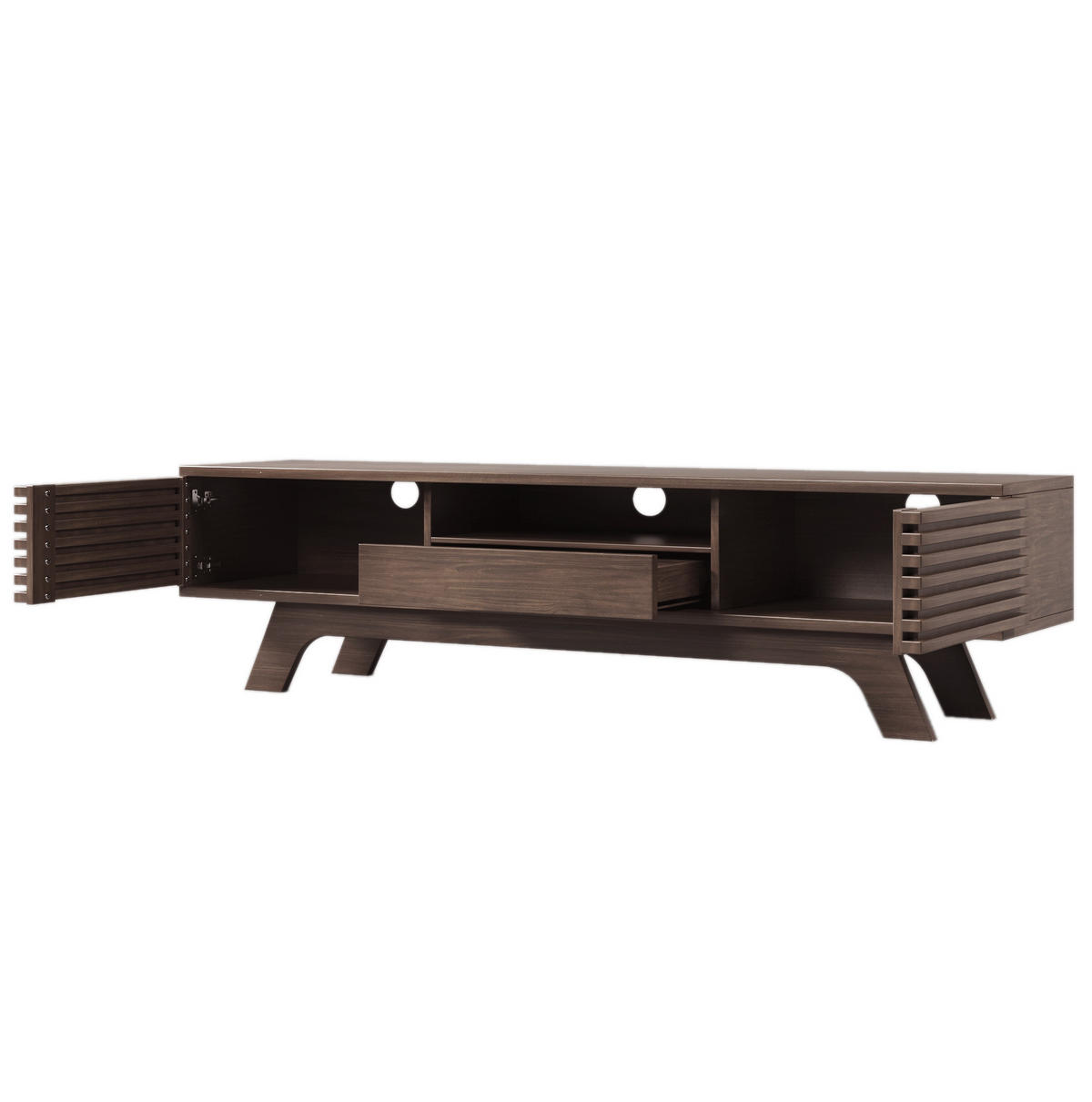 TV ormarić 150/35/44 cm prirodne boje od iverice s 2 vrata ladicom i otvorenim pretincima - svijetlo smeđa, drvni materijal (150/44/35cm) - OKWISH