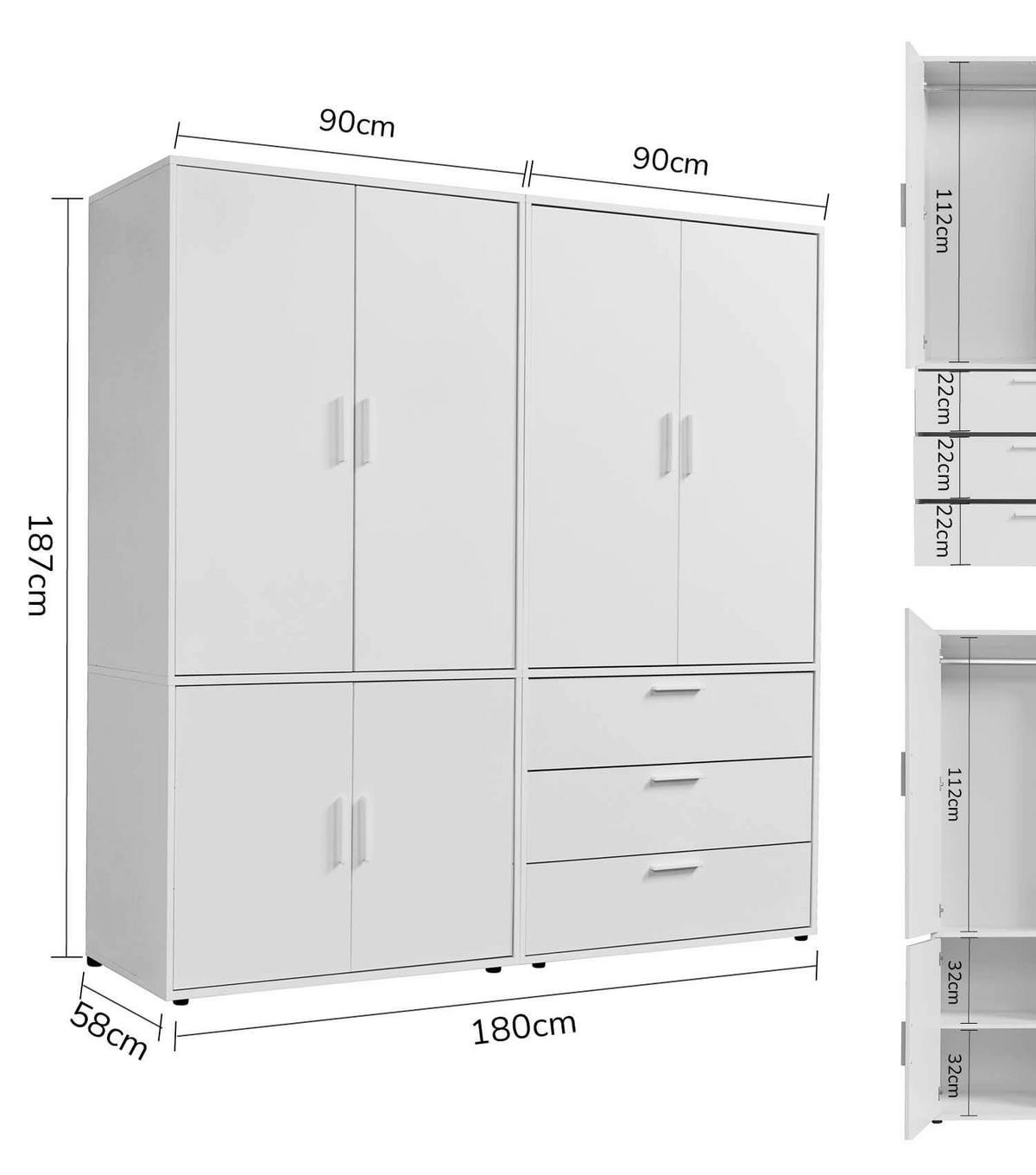 KLEIDERSCHRANK Der Grenzenlose - Weiß, Holzwerkstoff (180/187/58cm) - Mokebo