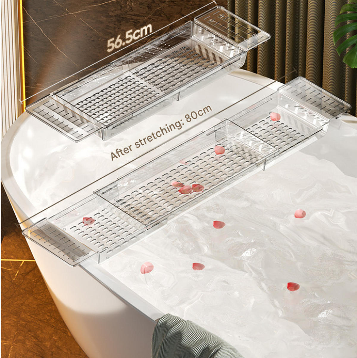 BADEWANNENABLAGE,PET-MATERIAL, (56,5–80) cm × 17,5 cm, Transparent - Transparent, Kunststoff (17.5/5/80cm) - Weltevree