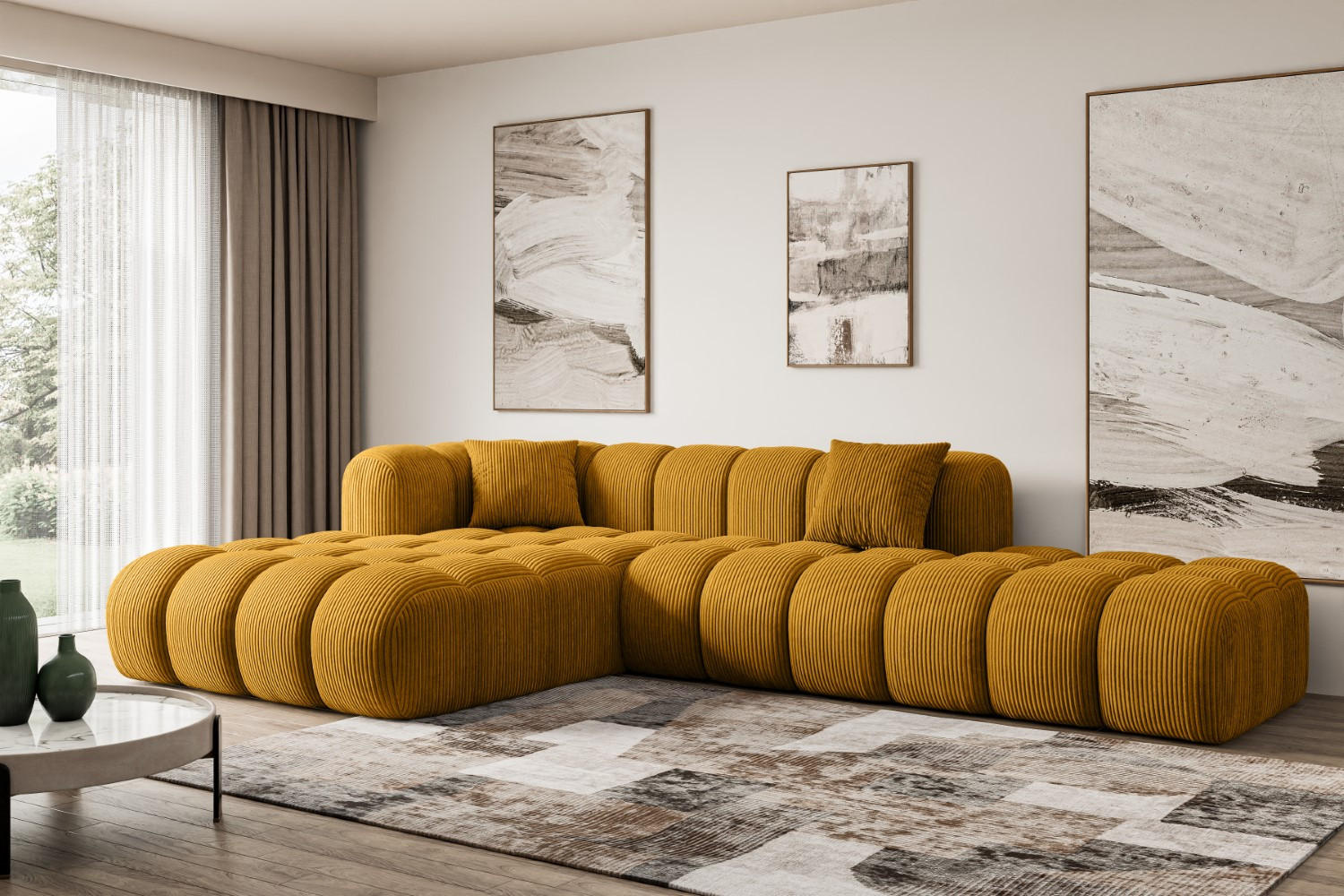 Thumbnail - Altdecor Ecksofa, Currygelb, Textil, 6-Sitzer, L-Form, Ottomane links, 289x176 cm, Wohnzimmer, Sofas & Couches, Wohnland...