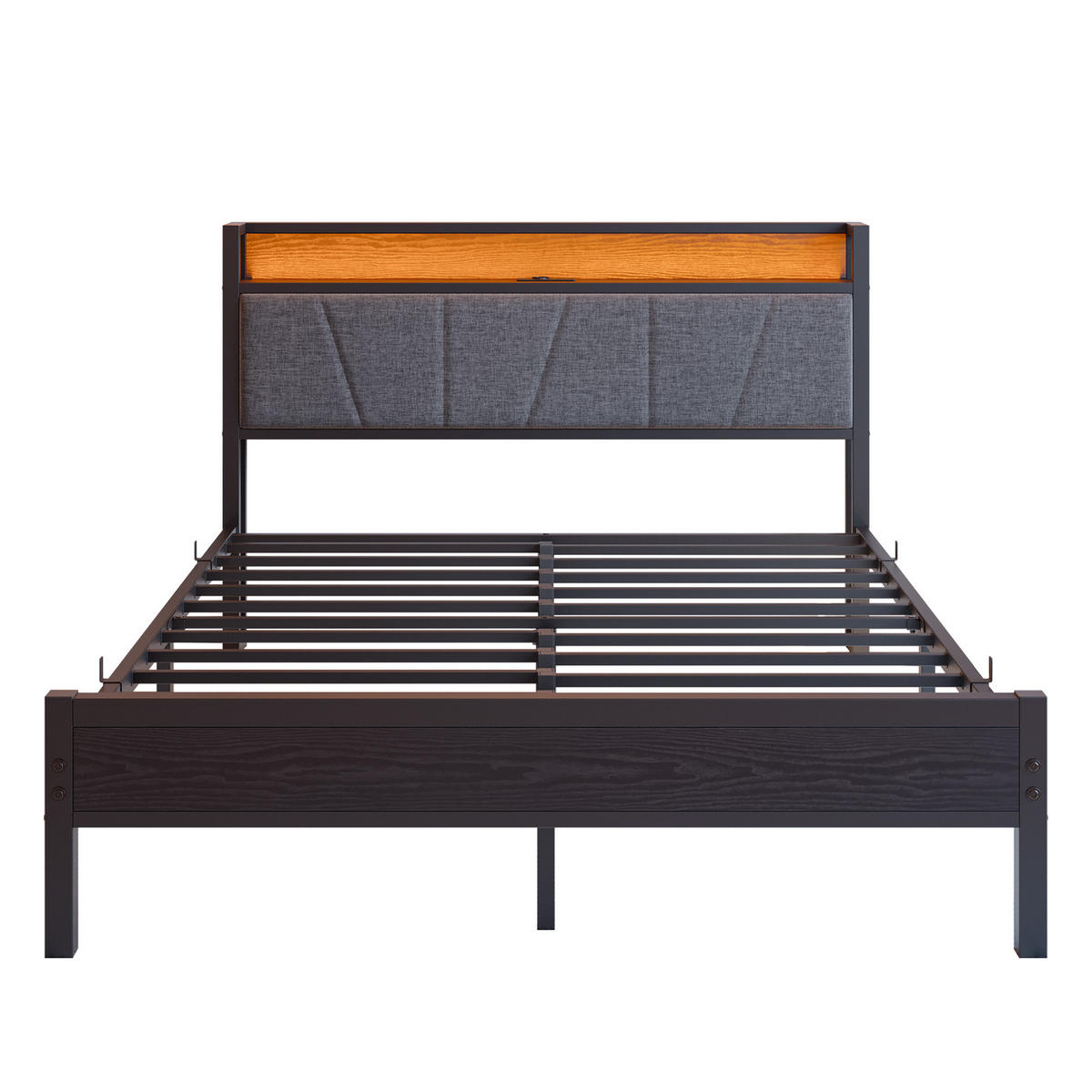 METALLBETT 140/200 cm Schwarz mit LED und USB - Schwarz, Metall (140/200cm) - Oxeza