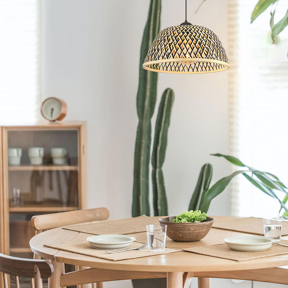 HÄNGELEUCHTE Metall Bambus Schirm Schwarz Matt - Schwarz, Holz (40/40/120cm) - Globo Lighting