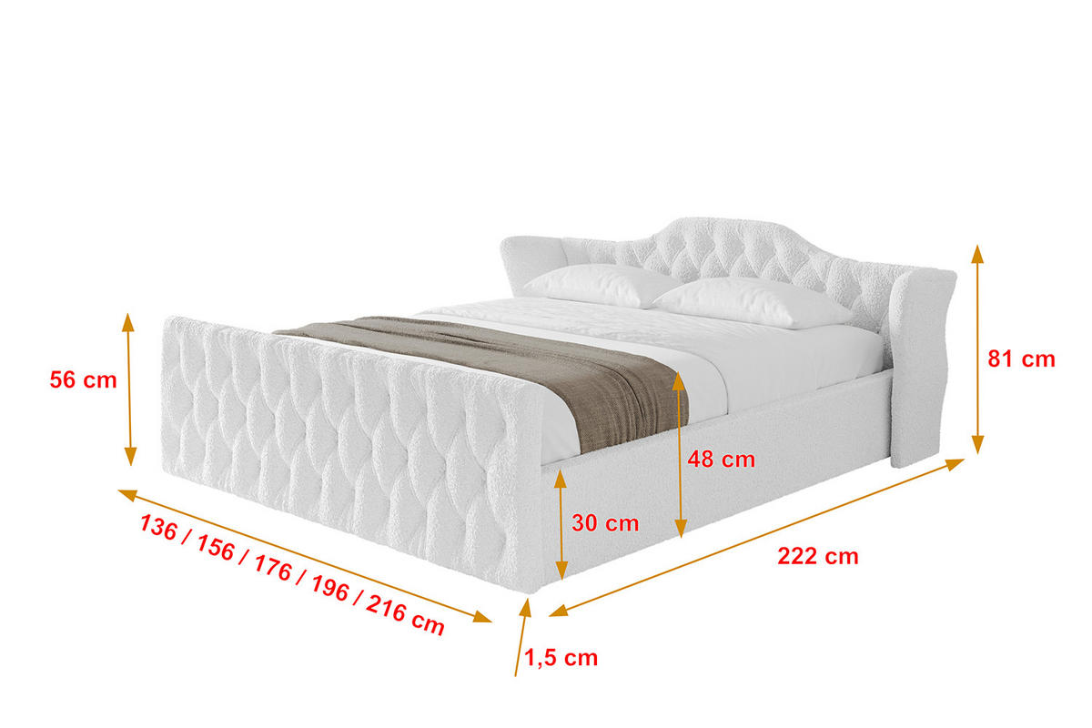 POLSTERBETT mit Bettkasten, Fußteil und Lattenrost, Boxbett mit Matratze H3/H4 - ZORAN-Z-V1 140x200 Weiß - Weiß, Holzwerkstoff/Textil (140/200cm) - ALTDECOR