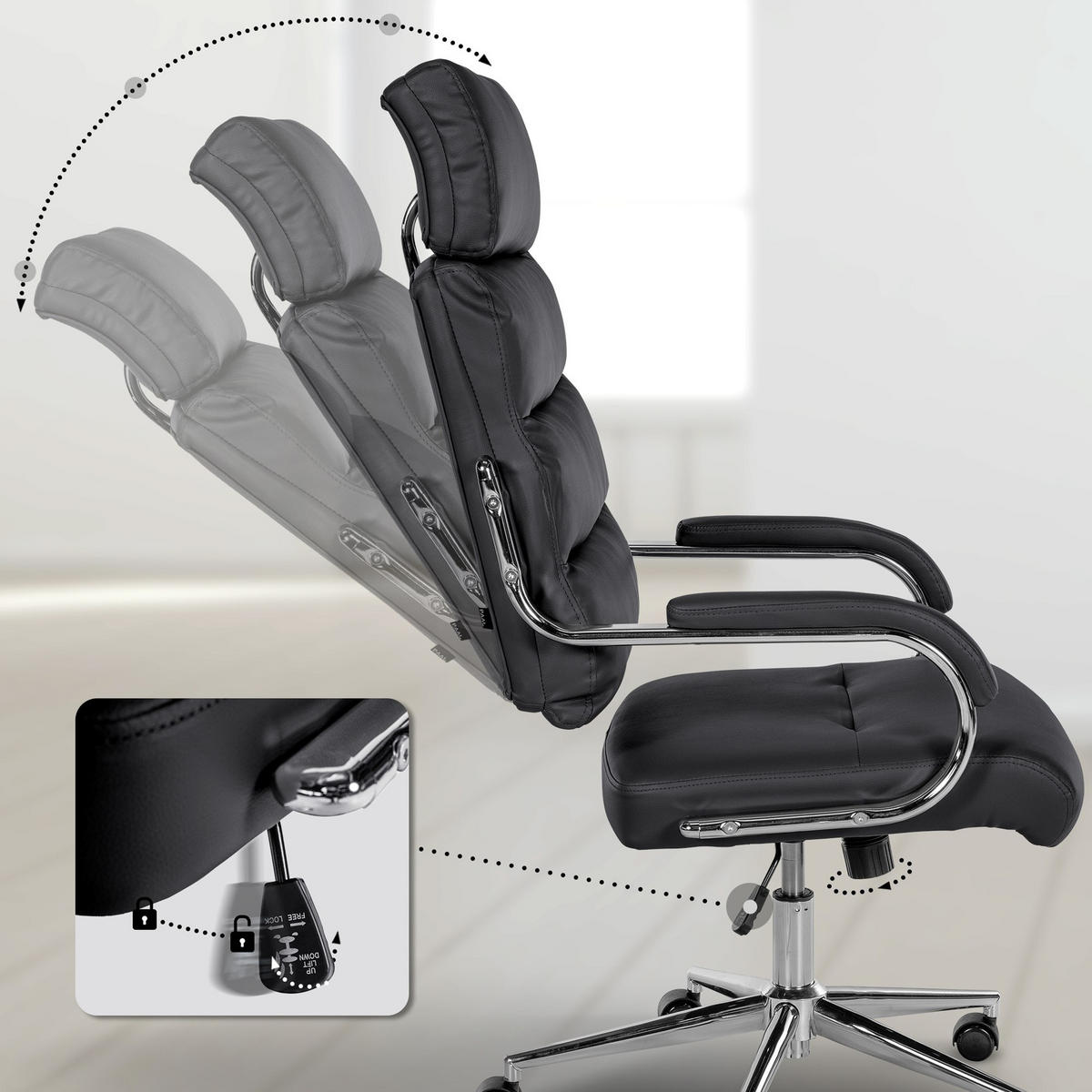BÜROSTUHL Noxar schwarz - Chromfarben/Schwarz, Kunststoff/Metall (61/129/78cm) - TPFLiving