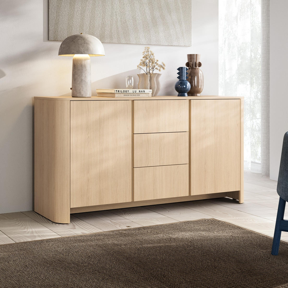 ABGERUNDETE Kommode AURA K2D3SZ (Eiche Vicenza, Schubladen, Push to Open) - Eichefarben, Holz/Holzwerkstoff (168/84/39cm) - Ravio