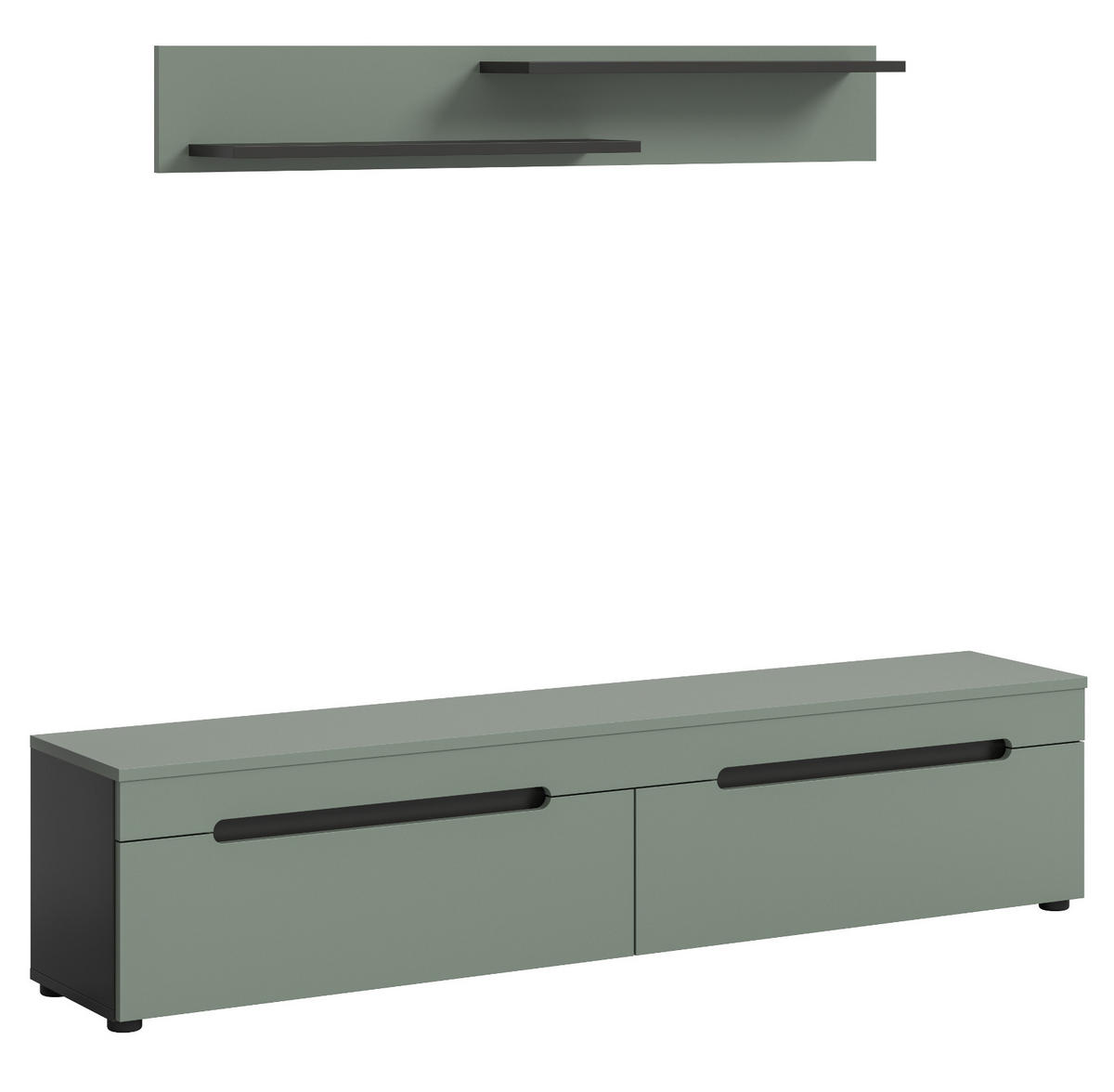 WOHNKOMBINATION Salbei grün, grau, 2er Set Lowboard 170 cm und Wandboard - Salbeigrün/Schwarz, Holzwerkstoff/Kunststoff (170/180/33cm) - Inn.Furn