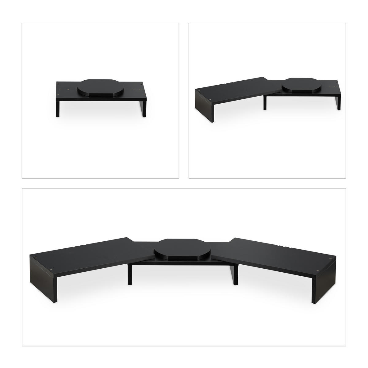 MONITORSTÄNDER Schwarz für 2 Monitore verstellbar MDF 104 cm - Schwarz, Holzwerkstoff (20.5/104/11cm) - Relaxdays