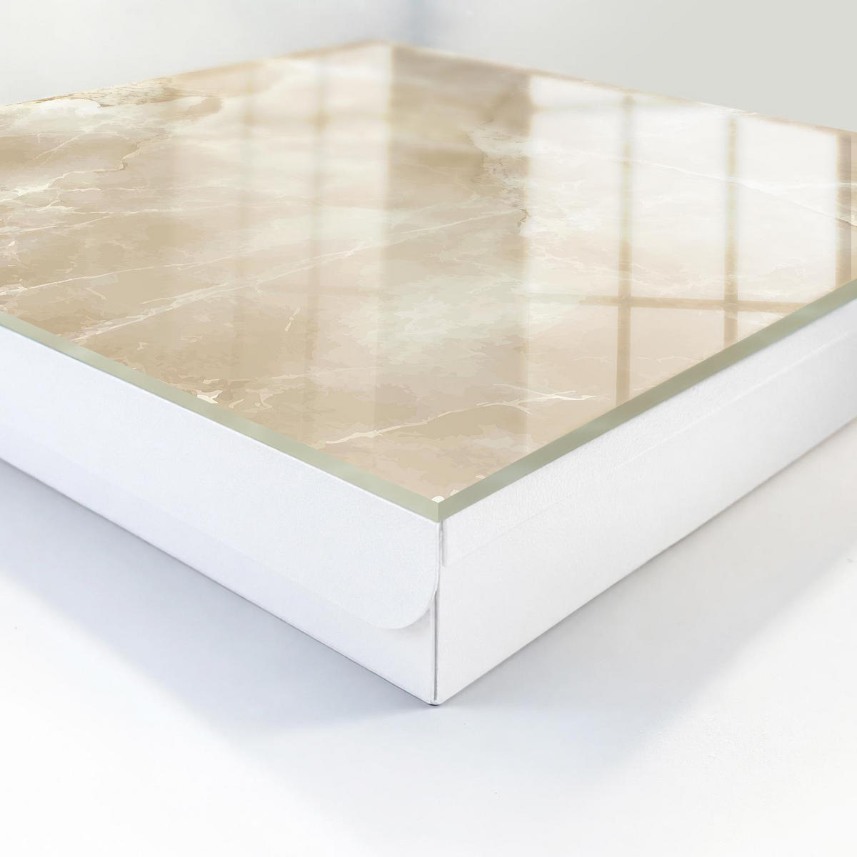 SCHLÜSSELBOX Weiß 30x30 cm – Türöffnung nach rechts - Beiger Marmor - Beige, Metall (30/30/5cm) - TULUP