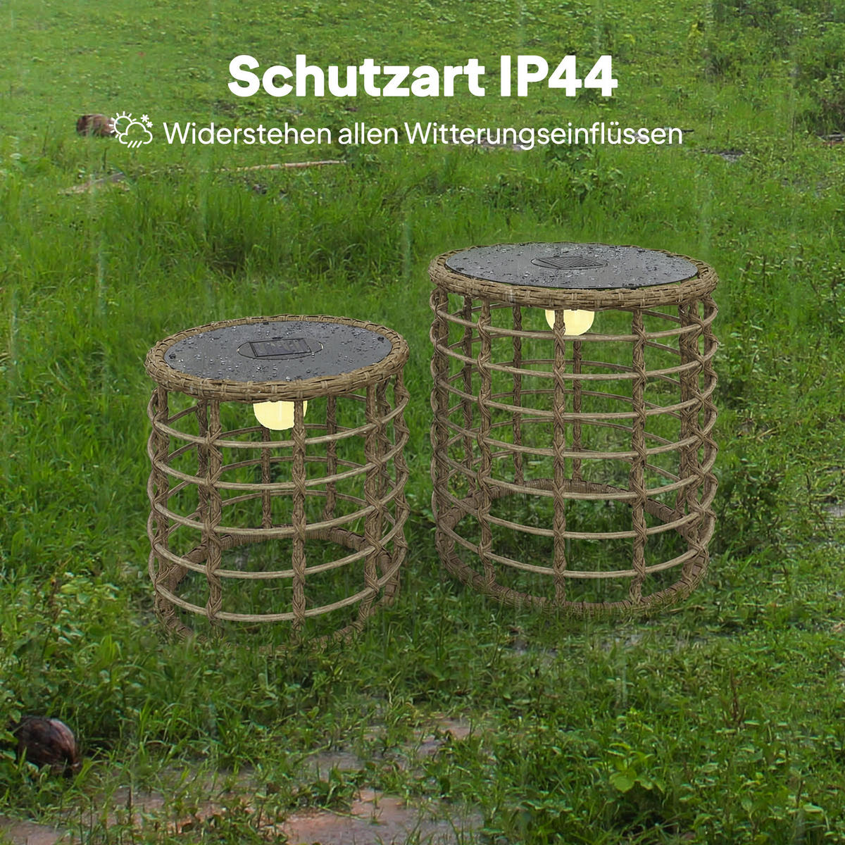 SOLARLAMPE-SET 2 TLG. Sandfarbend - Sandfarben, Kunststoff (45/45/45cm) - Outsunny