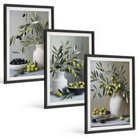 BILDER SET 3er Set - 40x60 cm Schwarzer Rahmen - Oliven in grauen Vasen - Schwarz, Kunststoff (40/60cm) - TULUP