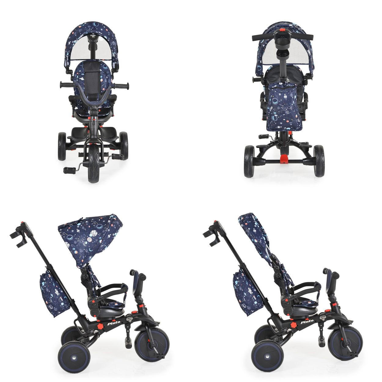 DREIRAD Pluto faltbar blau EVA-Reifen, Schiebestange, Sitz drehbar - Blau, Metall (95/52/69cm)