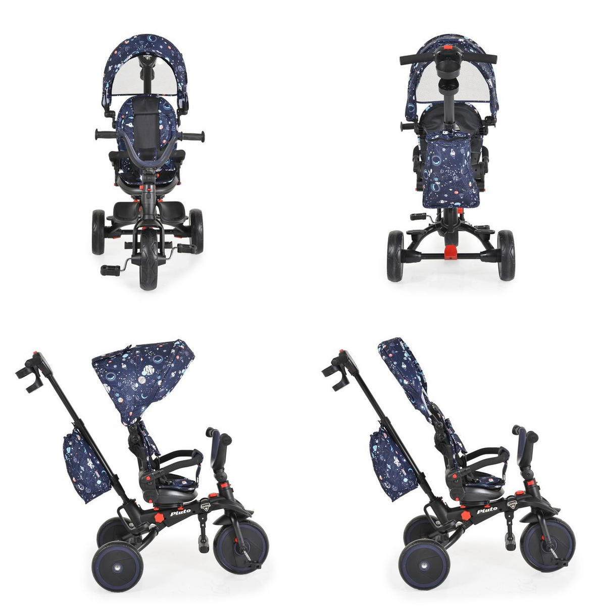 DREIRAD Pluto faltbar blau EVA-Reifen, Schiebestange, Sitz drehbar - Blau, Metall (95/52/69cm)