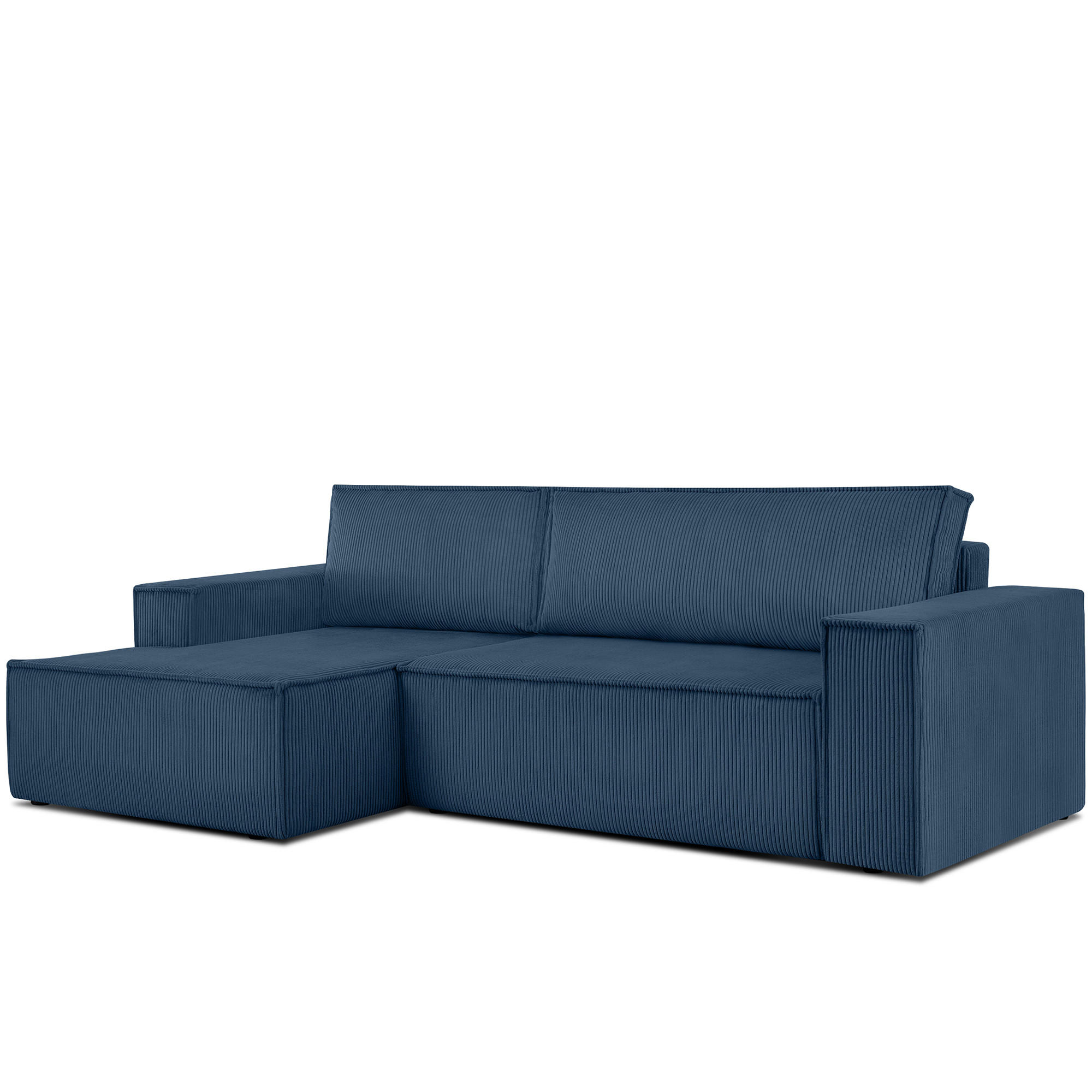 ECKSCHLAFSOFA-LINKS NAPI in Pet Friendly Cord-Stoff, marineblau - Blau/Schwarz, Textil (262/148cm) - KONSIMO®
