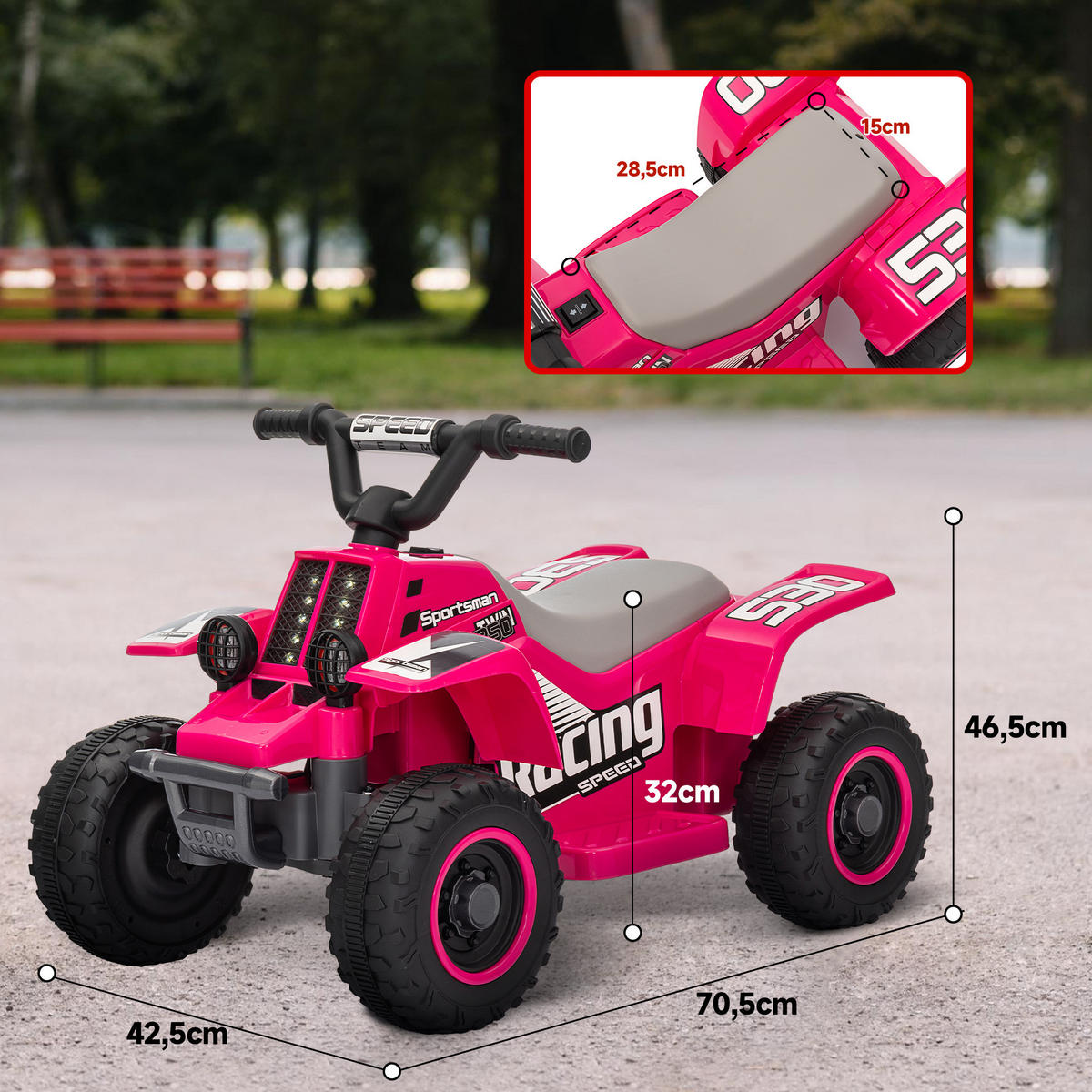ELEKTRISCHES Quad Bike für Kinder, batteriebetrieben, fährt vorwärts und rückwärts, LED-Lichter, 18-36 Monate, Rosa - Rosa, Kunststoff/Metall (70.5/42.5/46.5cm) - AIYAPLAY