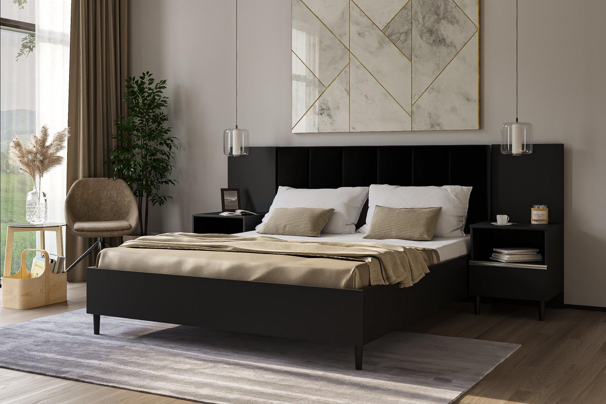 DOPPELBETT Luk II 160/200 cm ohne Matratze, Lattenrost, Bettkasten, schwarz, schwarz - Schwarz, Kunststoff (160/200cm) - Margaret Hadas24