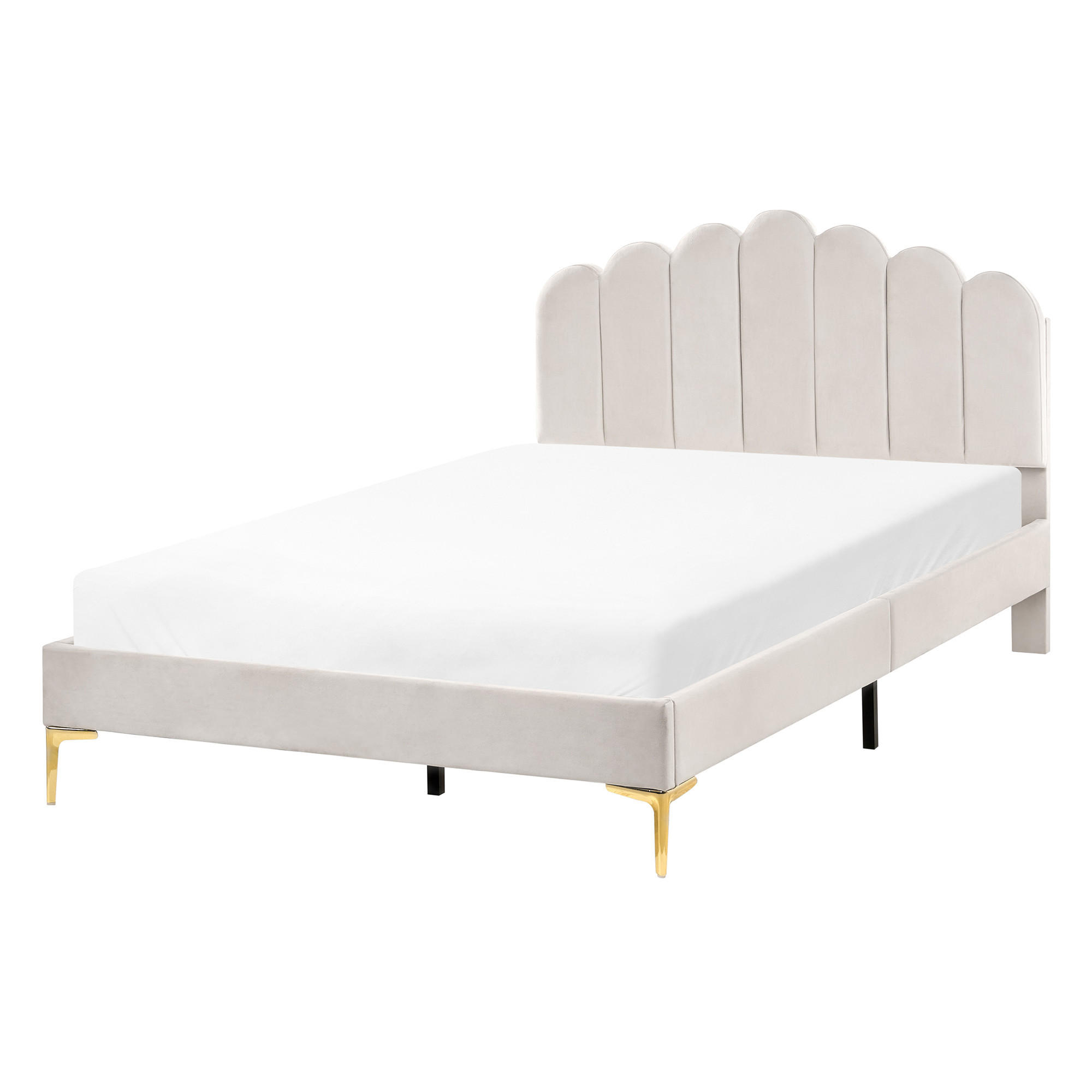 BETT mit Lattenrost 120/200 Samtstoff Cremeweiß Sauvian - Creme, Textil (120/200cm) - Beliani