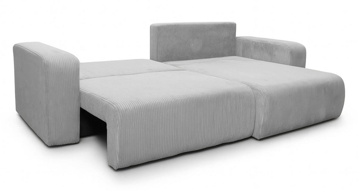 ECKSOFA mit Schlaffunktion Nellio L-Form universal mit Bettkasten Hellgrau Cord - Hellgrau/Schwarz, Kunststoff/Textil (245/145cm) - Homebook