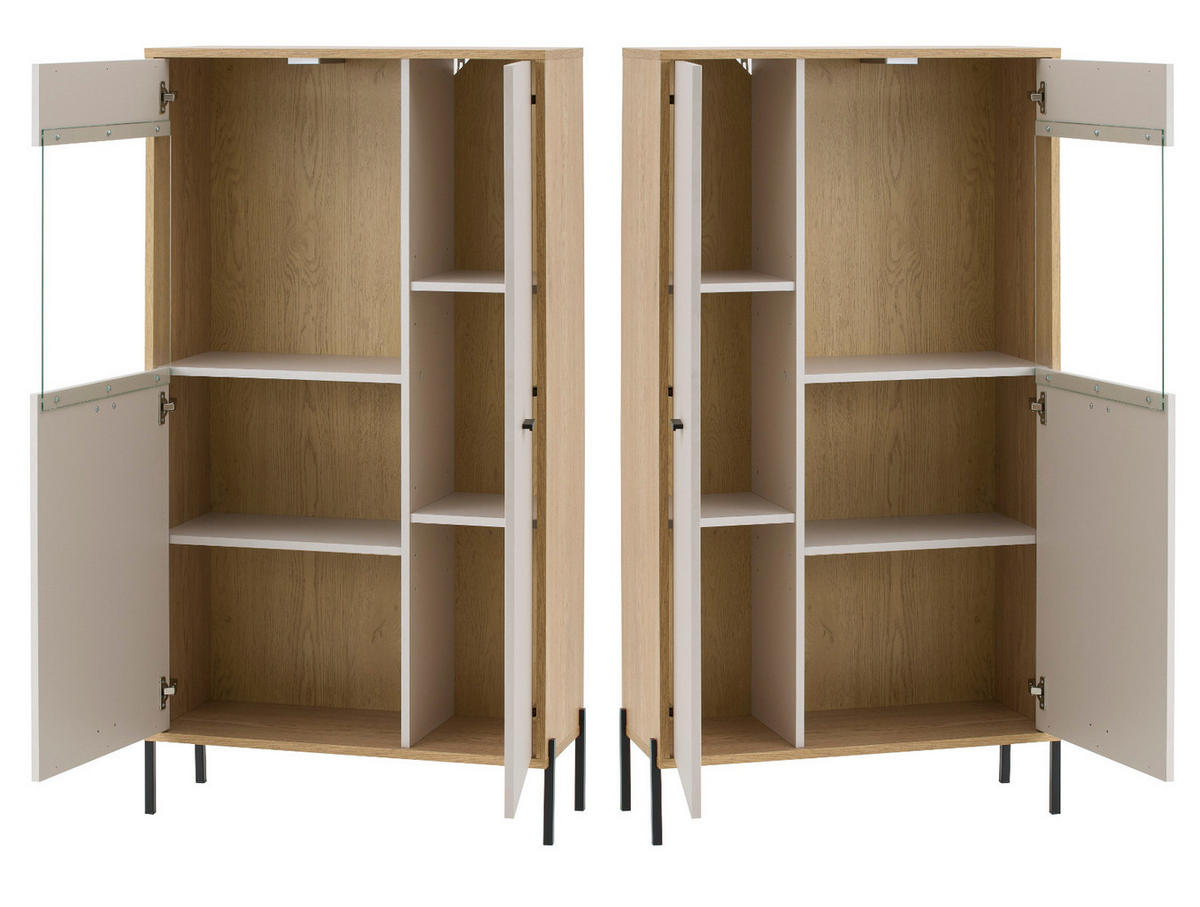VITRINE Kaschmir, Eiche 80 x 150 cm, HIGHBOARD mit Soft-Close - Kaschmir/Eichefarben, Glas/Holzwerkstoff (80/150/35cm) - Furn.Design