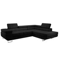 ECKSOFA L Form Kanya Schwarz 275/202/90 cm – Sofa mit Bettfunktion Stauraum R - Silberfarben/Schwarz, Textil/Metall (275/202cm) - AX Living