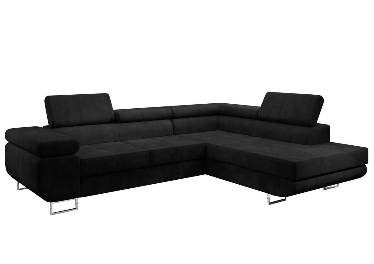 ECKSOFA L Form Kanya Schwarz 275/202/90 cm – Sofa mit Bettfunktion Stauraum R - Silberfarben/Schwarz, Textil/Metall (275/202cm) - AX Living