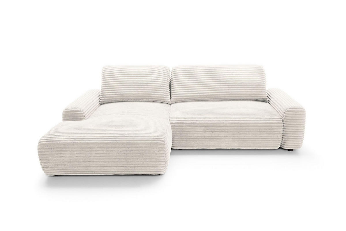 ECKSOFA OSSO Creme Velours-Stoff mit Schlaffunktion - Creme, Holz (264/162cm) - MASSENO