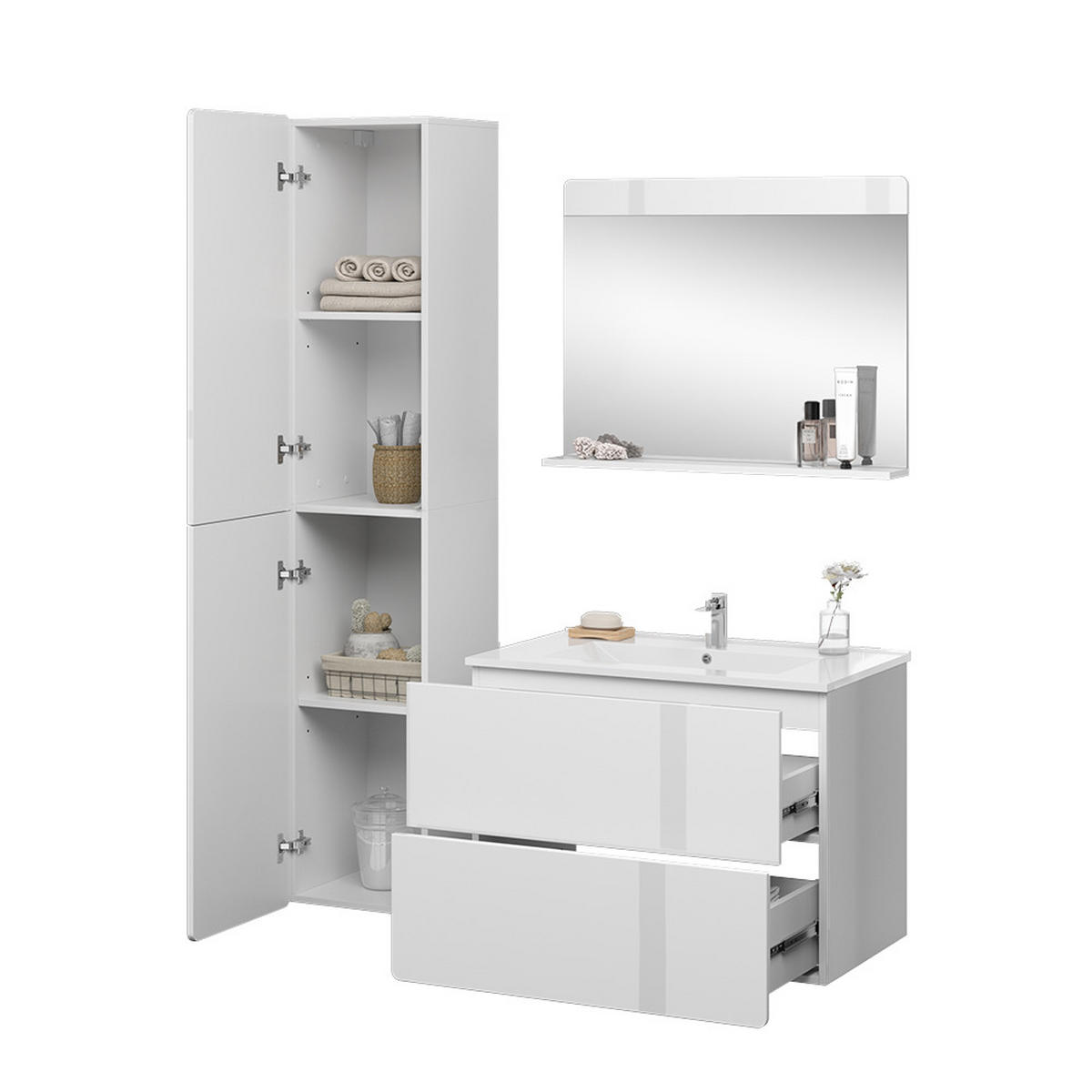 BADMÖBEL-SET Izan Weiß 4 Teile mit Hochschrank - Weiß, Holzwerkstoff (80/59.3/46cm) - Vicco