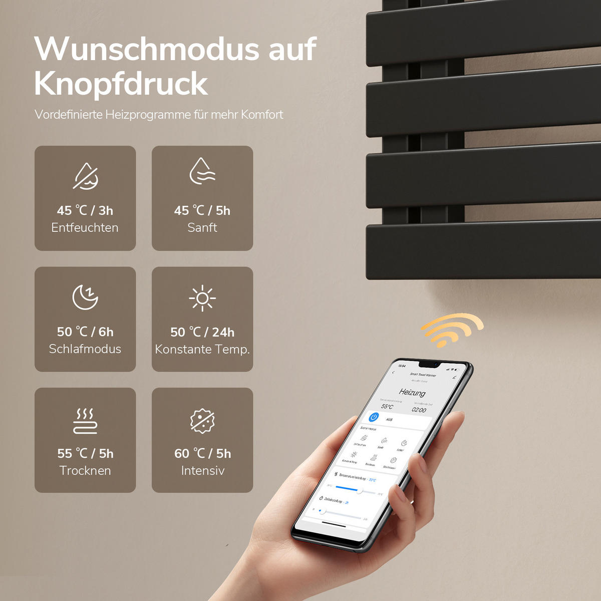 RADIJATOR Električni WiFi termostat Crni 130/50 cm - crna, metal (50/130/11cm) - EMKE