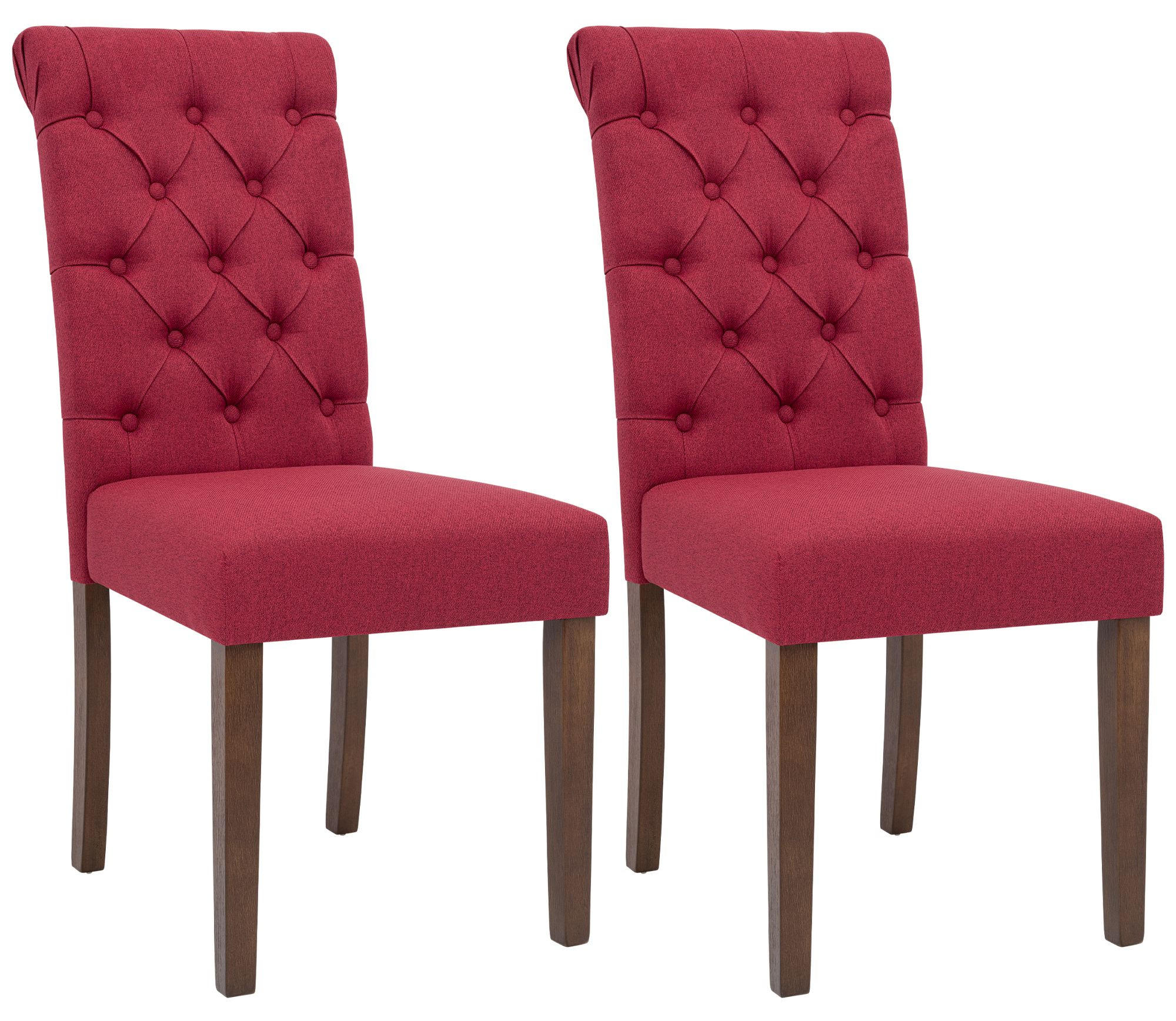 STUHL 2er Set Stoff rot - Rot/Walnussfarben, Holz/Textil (45/98/63cm) - CLP