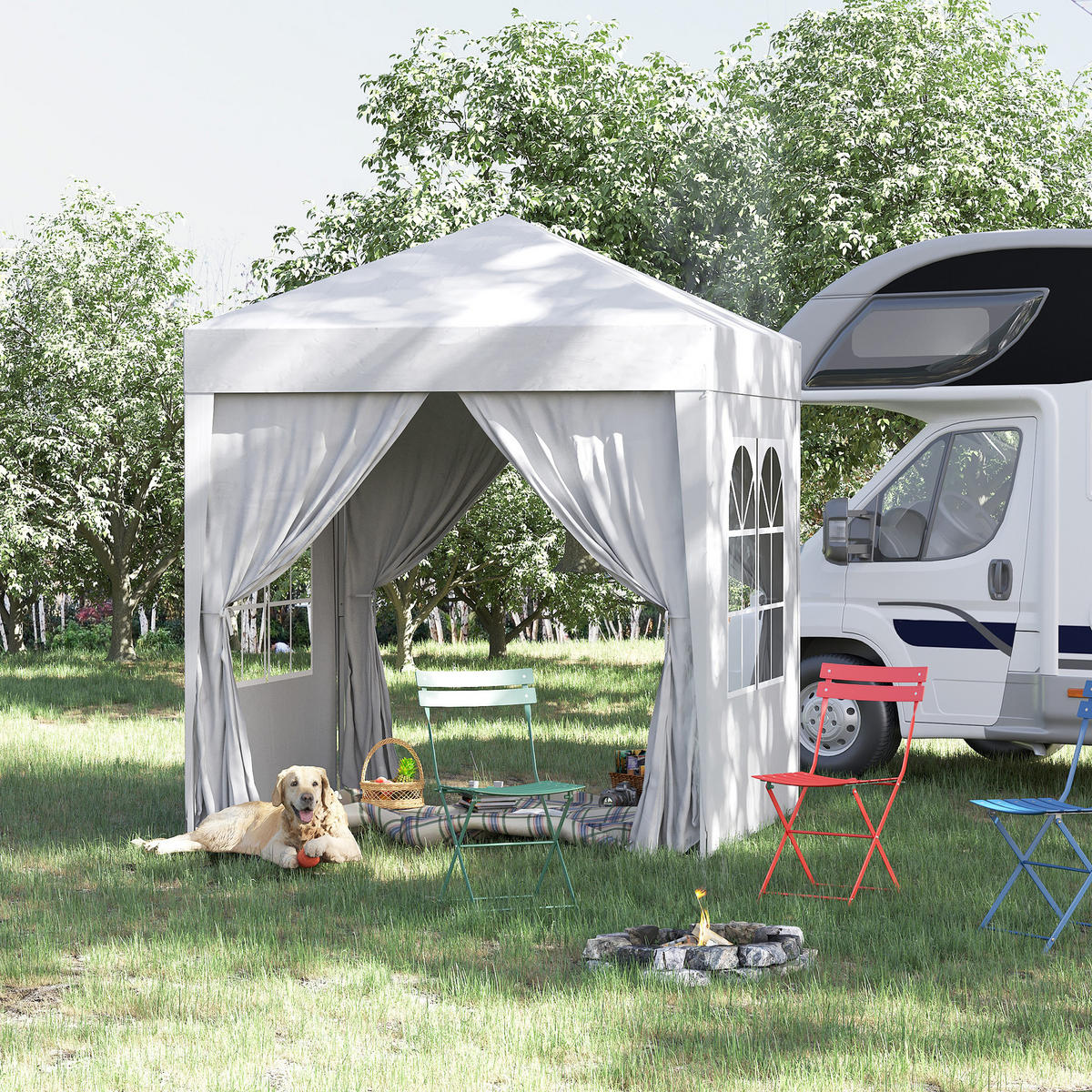 PAVILLON Inklusive Heringe, Abspannseile & Tragetasche - Weiß, Metall (200/240/200cm) - ComfortXL