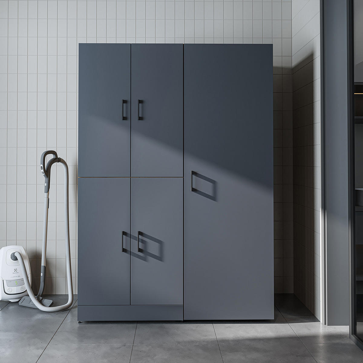 WASCHMASCHINENSCHRANK DORA-II 130cm Breit, 186cm Hoch - Anthrazit, Holzwerkstoff (130/186/73.8cm)