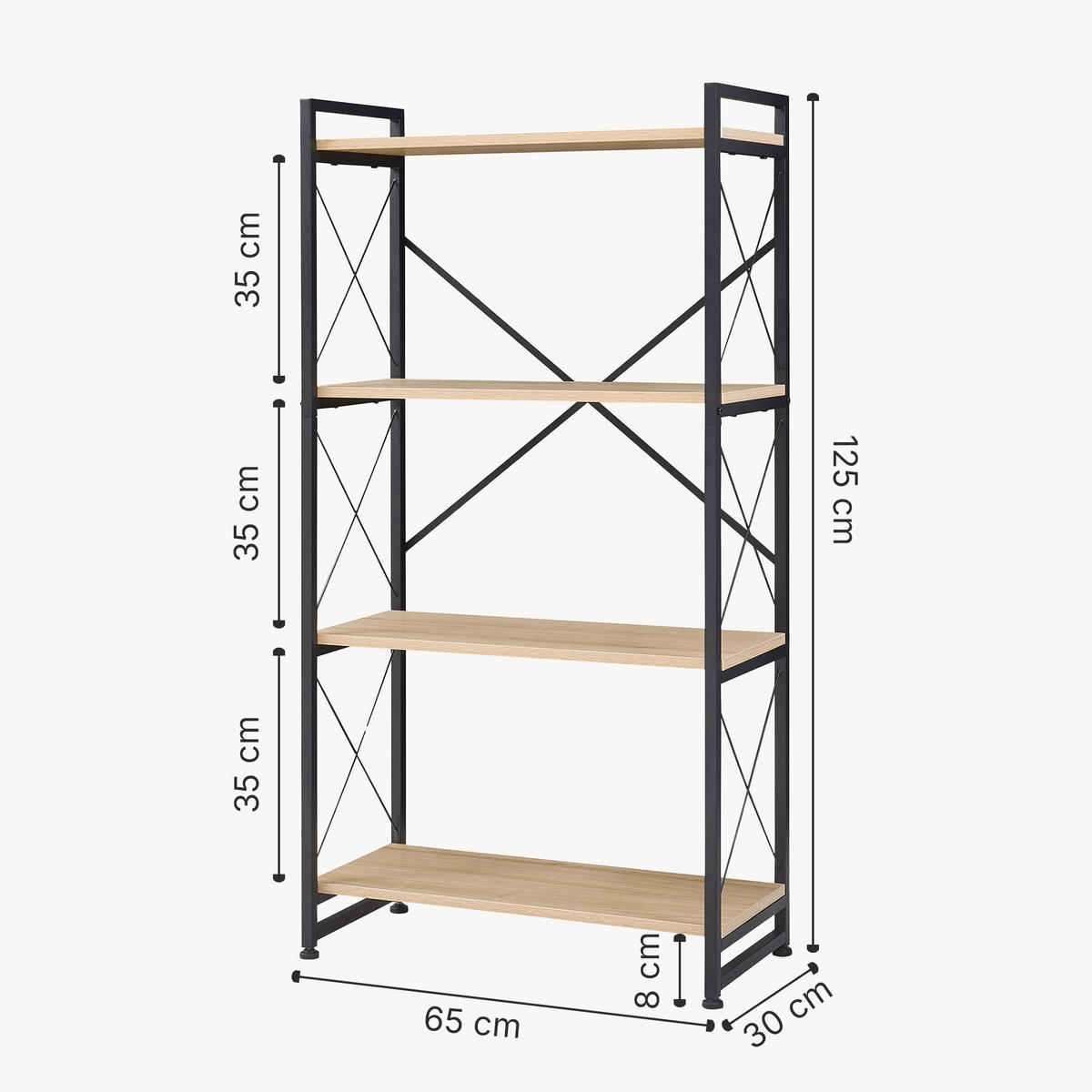 STOJANOVÁ POLICE Skørping - černá/barva dubu, kov/kompozitní dřevo (65/125/30cm) - [en.casa]