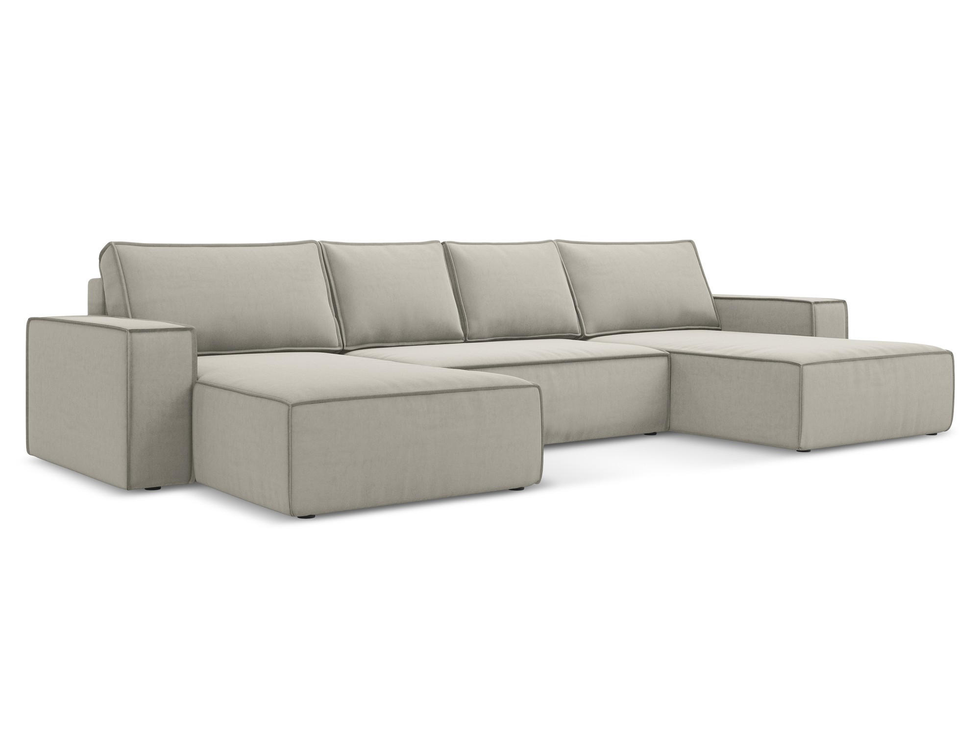 WOHNLANDSCHAFT Samt Stoff Creme - Perlmutt/Creme, Kunststoff/Textil (398/82/185cm) - Makamii