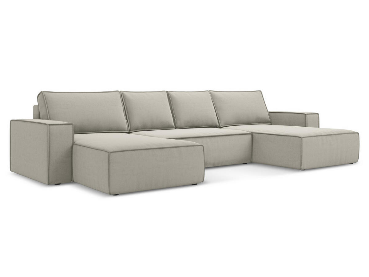 WOHNLANDSCHAFT Samt Stoff Creme - Perlmutt/Creme, Kunststoff/Textil (398/82/185cm) - Makamii