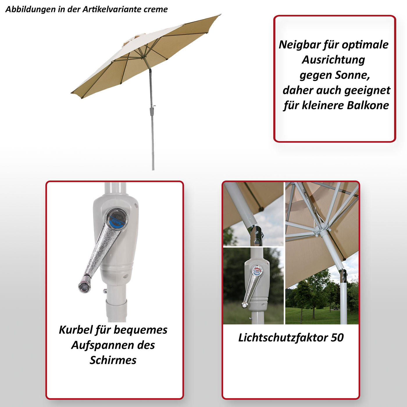 SONNENSCHIRM NEIGBAR Cremeweiß - Weiß, Textil (300/300cm) - MCW