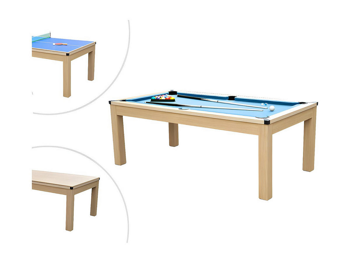 MULTIFUNKTIONSTISCH Billard & Tischtennis - 213 x 112 x 81,5 cm - Blau - BALTHAZAR - Blau, Holz (213.4/111.8cm) - Vente-Unique