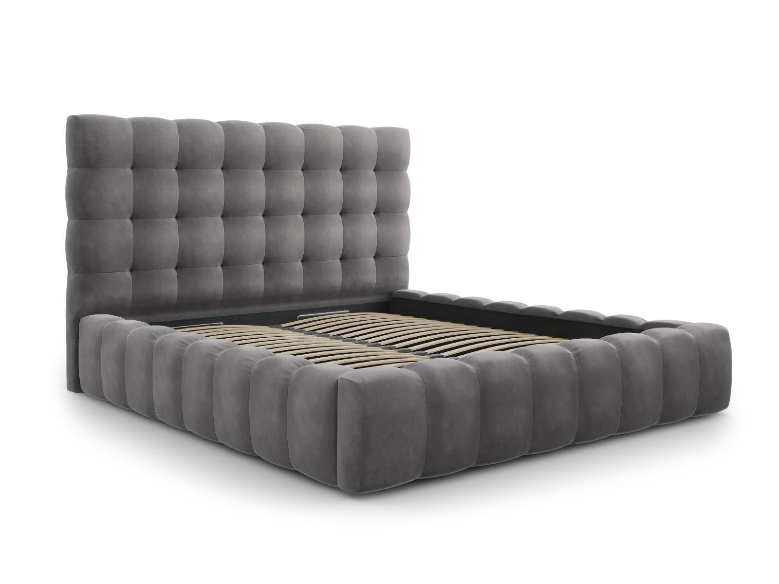 BETT mit Bettkasten und Kopfteil Mamaia aus Samt grau 180x200cm - Grau, Textil (180/200cm) - Micadoni