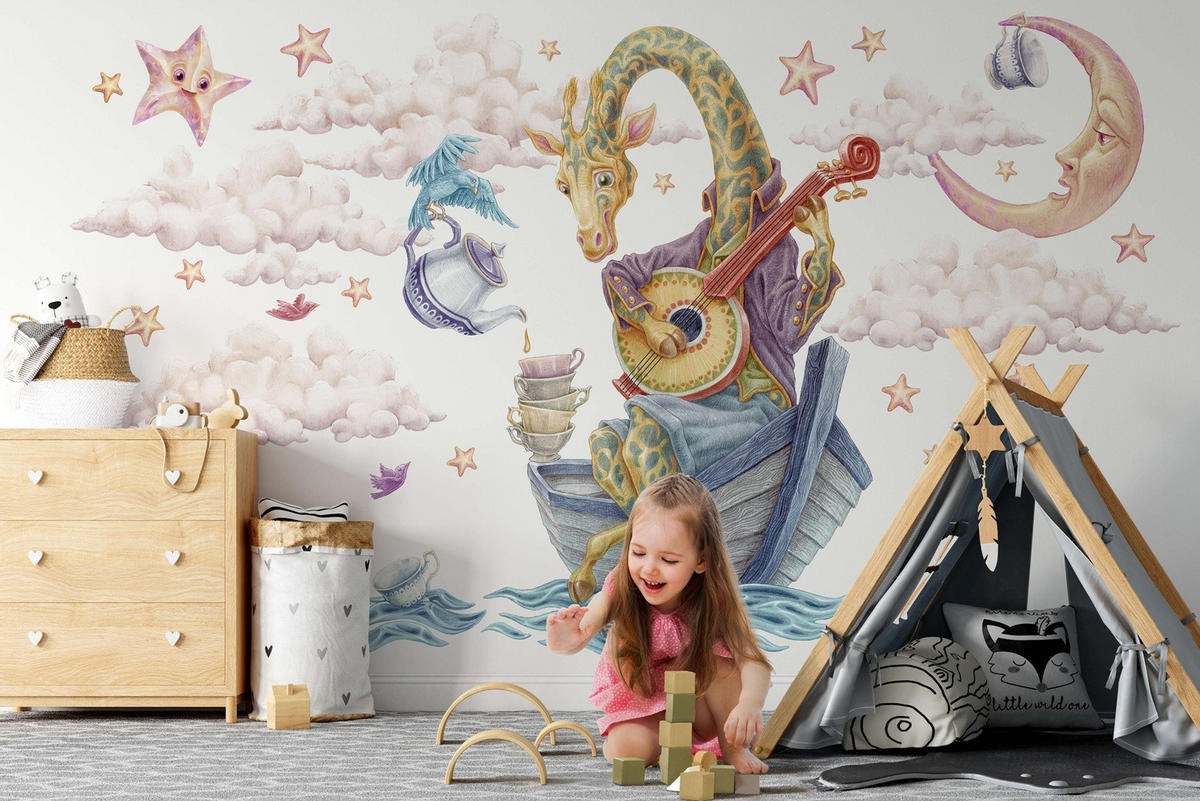 WANDAUFKLEBER 80x113cm - Pastellfarbene Tiere - Multicolor, Kunststoff (80/113/0.1cm) - Wallfluent