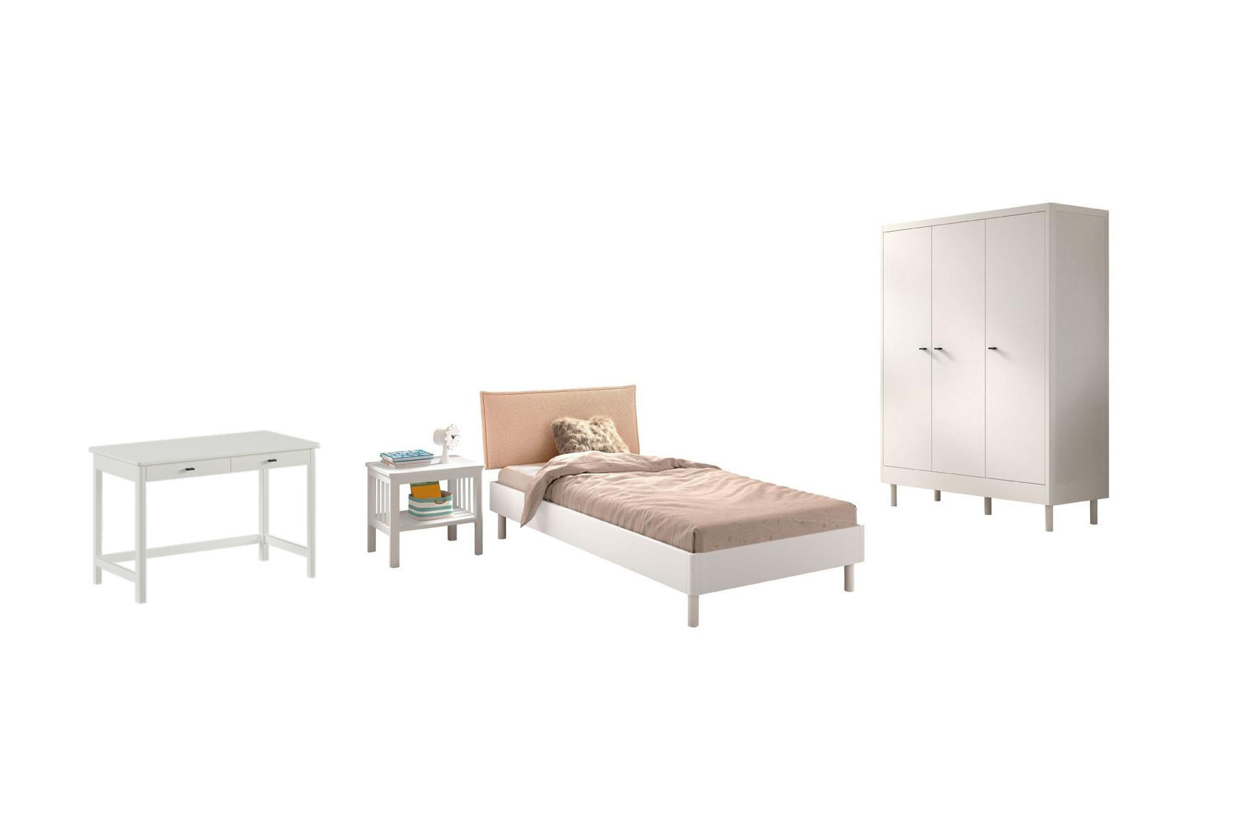JUGENDZIMMER SET 90x200 Keeley Buche Weiß Holz Schrank Tisch Komfort - Weiß, Holz (55/190/146cm) - 58aufmkessel