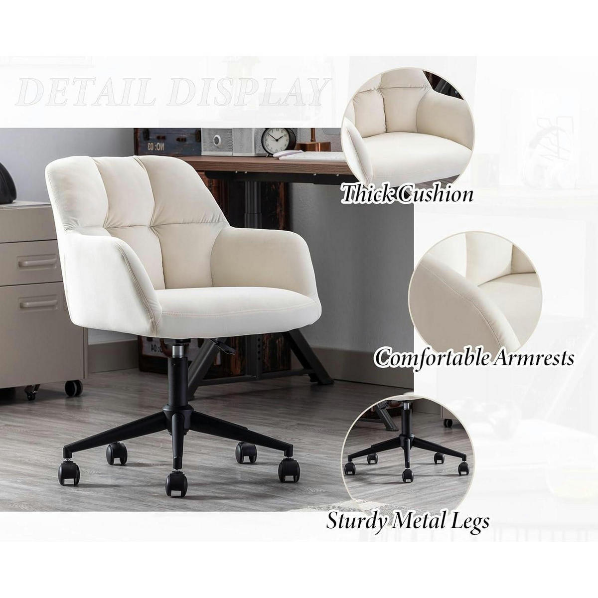 SCHREIBTISCHSTUHL Samt Beige mit Rollen - Creme, Textil (59/89/59cm)