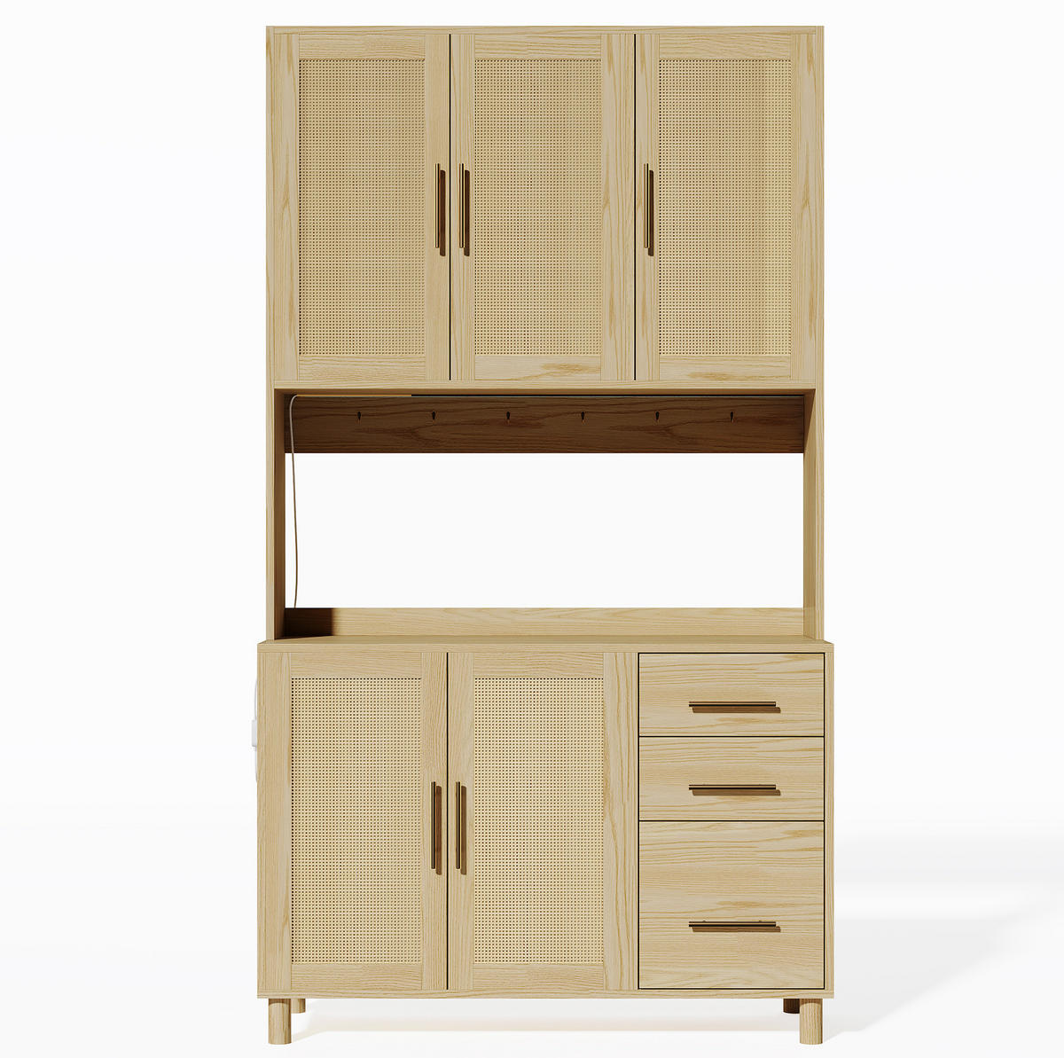 BUFFET aus MDF 100x40x183 cm Naturfarben mit LED-Beleuchtung, 2 Steckdosen, USB-Anschluss und viel Stauraum - Naturfarben, Holzwerkstoff (100/183/40cm) - Modfu