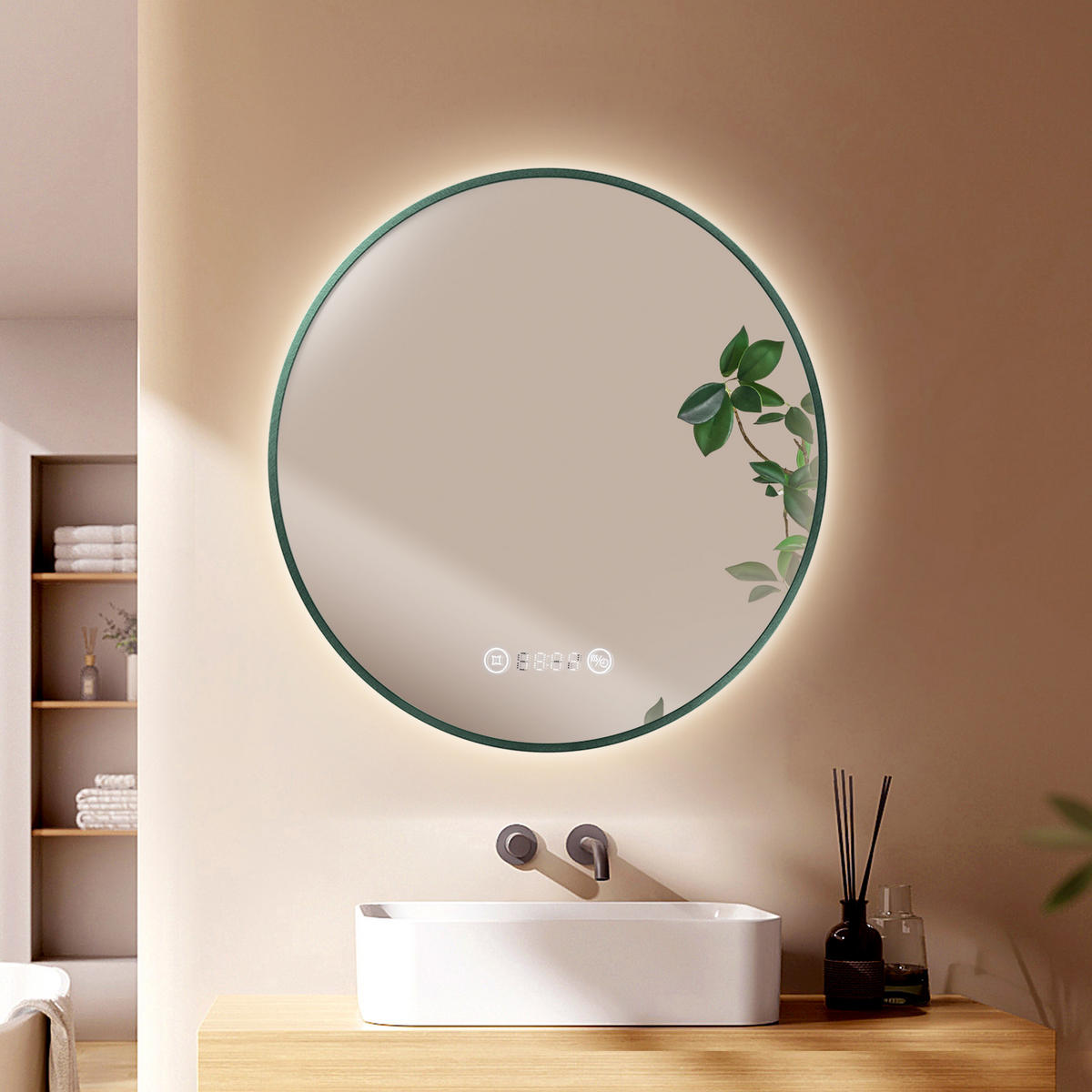 BADSPIEGEL Rund mit Beleuchtung Grün ф70 cm - Grün, Glas (70/3.1/70cm) - EMKE