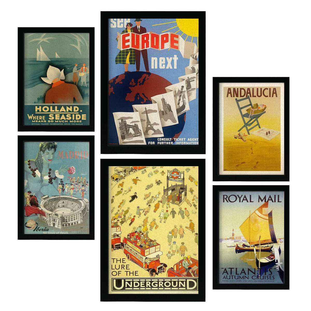 POSTER Set Mit 6 Vintage Europa Ästhetik Größe A3 & A4 Rahmenlos - Klar, Papier (29.7/1cm) - Nacnic