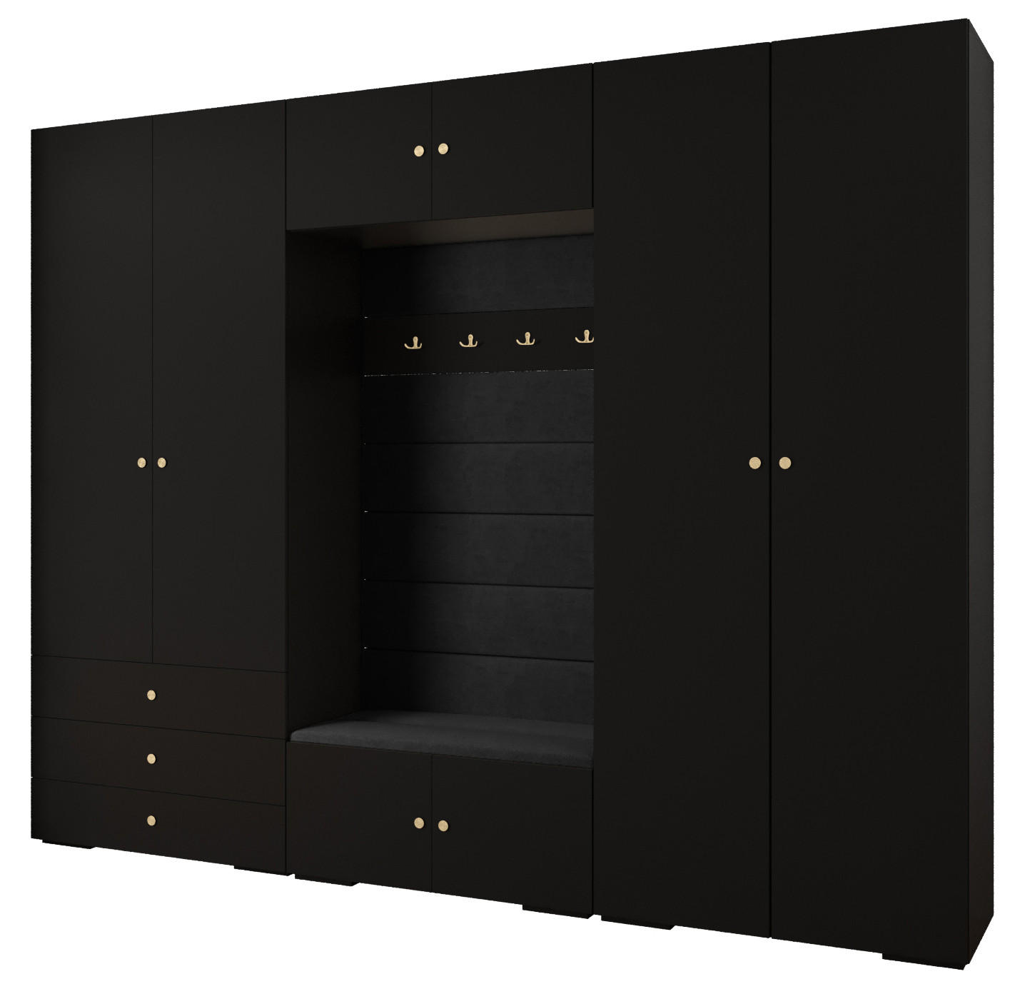 Abiks Möbel Garderoben-Set Schwarz, Schwarz, Gold 300x236.7x47 cm