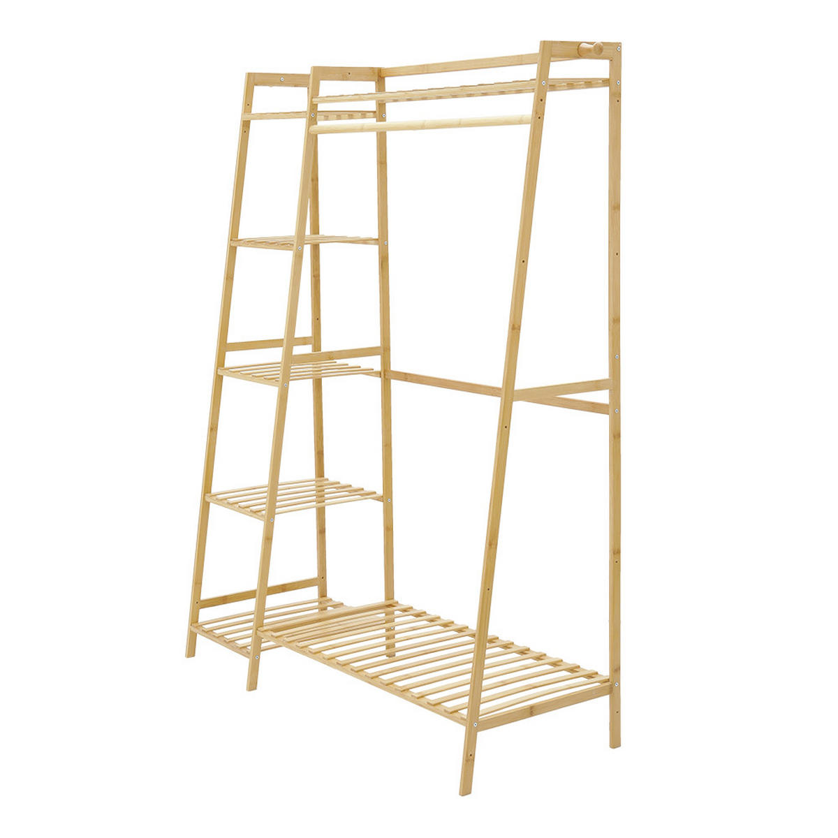 GARDEROBENSTÄNDER 7-Ablagefächer Kleiderstange Haken Freistehend aus Bambus in Naturfarben 130 x 40 x 140 cm - Naturfarben, Holz (130/140/40cm) - Livingandhome