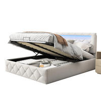 POLSTERBETT 140x200 cm Apricot Stoff LED USB Gaslift Bettkasten - Beige, Holz (140/200cm) - SHOPENTRA