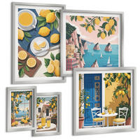 BILDER SET 5er Set - 50x50 cm & 20x30 cm & 40x60 cm Silberner Rahmen - Berge, rosa Himmel, Wasser, Sukkulente - Silberfarben, Kunststoff (40/60cm) - TULUP
