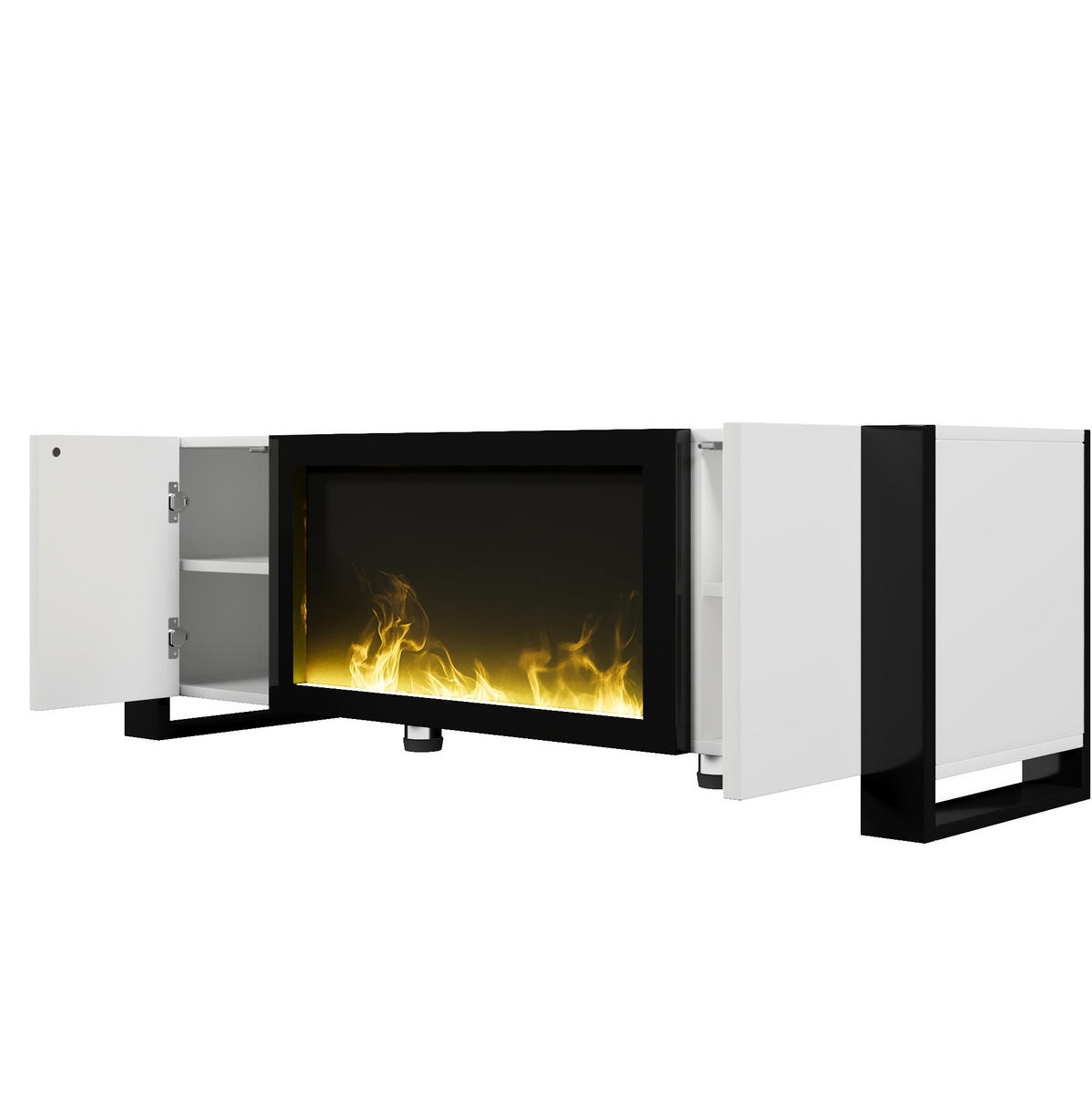 TV-ELEMENT mit Elektrokamin 165 x 32 x 55 cm Weiß/Schwarz - Weiß, Holzwerkstoff (32/55/165cm) - Beauniv