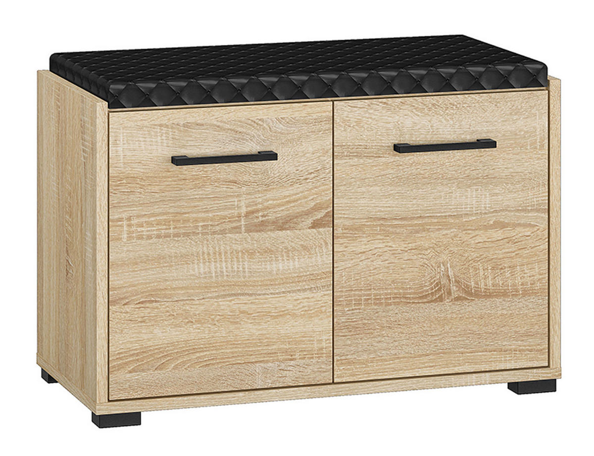 SCHUHBANK Caro Sonoma Eiche hell / schwarz 70 / 34 / 48cm - Schwarz/Braun, Holz/Holzwerkstoff (70/48/43cm) - Feldmann-Wohnen
